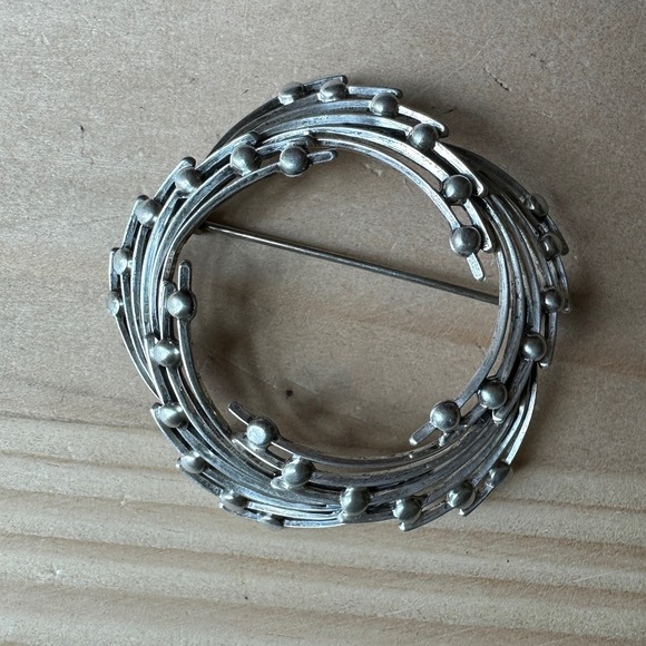 Beau Brooch‎ Pin Wreath Pinwheel 1.75" Pine Needles Beads 925 Sterling 9.1g MCM - Picture 1 of 10